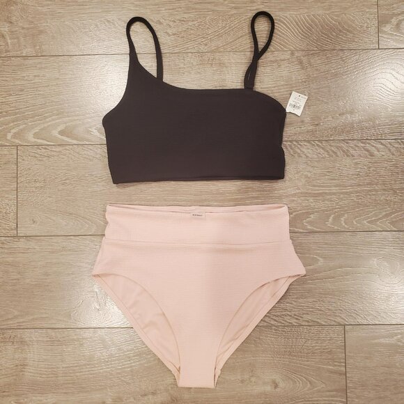 Old Navy Womens Swim Lot - Small Swim Bottoms Medium Swim Tops Black Ivory Pink - Picture 4 of 7